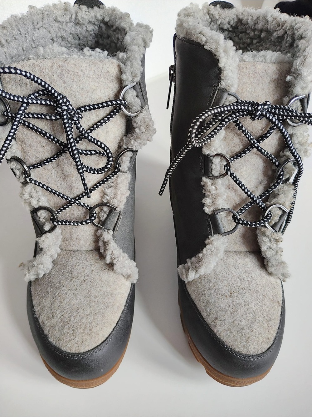 Maurices Gray & Black Shearling-Trim Winter Lace-Up Boots